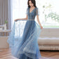 Blue tulle sequins long prom dress blue evening dress  10607