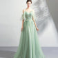 Green tulle lace long prom dress A line evening dress  10575