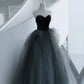 Black and gray tulle long prom dress A line evening dress  10517