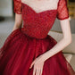 Burgundy Sparkling Beaded A-line Long Tulle Elegant Ball Gown Evening Dress 8645