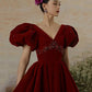 Burgundy velvet long prom dress evening gown  10239
