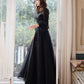 Black tulle lace long prom dress A line evening dress  10460