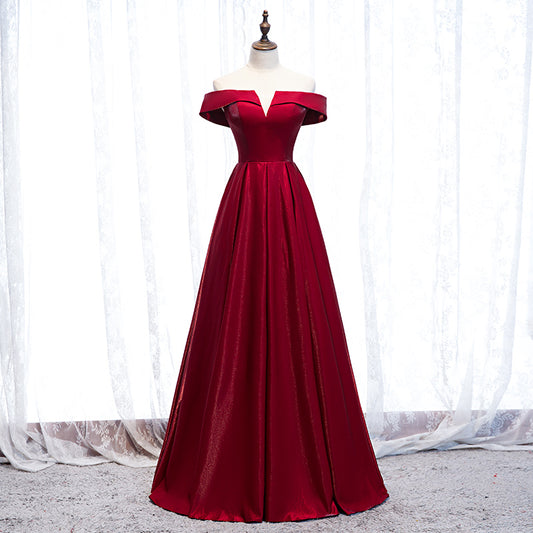 Burgundy long prom dress simple evening dress  8271