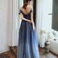 Blue tulle sequins long prom dress blue evening dress  10477