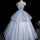 Blue tulle lace long ball gown dress formal dresses  10475