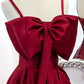 Burgundy satin long A line prom dress evening dress  8825