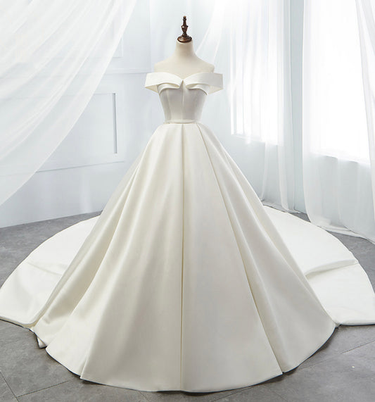 White satin long A line ball gown dress formal dress  8872