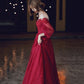 Burgundy lace long prom dress A line evening dress  10213
