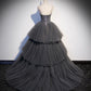 Gray tulle lace long ball gown dress formal gown  10296