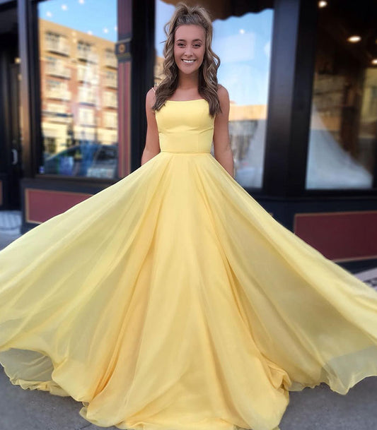 Yellow chiffon long prom dress evening dress  8189