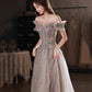Gray tulle sequins long prom dress gray evening dress  10451