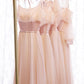 Pink tulle sequins long prom dress  8348