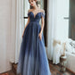 Blue tulle sequins long prom dress blue evening dress  10477