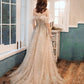 Champagne tulle sequins long prom dress evening dress  10390