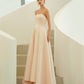 Pink satin tulle long prom dress A line evening dress  10216
