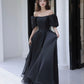 Black tulle long prom dress A line evening gown  10207