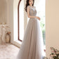 Cute tulle beads long prom dress A line evening gown  10279