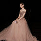 Shiny tulle sequins long prom dress A line evening gown  10415