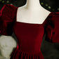 Burgundy velvet long A line prom dress evening dress  8804