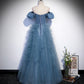 Blue satin tulle long prom dress blue evening dress  10312