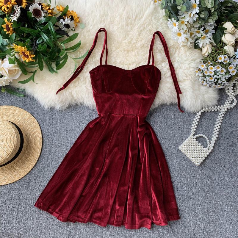 Cute Velvet Short A Line Dress Fashion Dress  10789