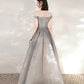 Gray tulle sequins long prom dress with star  10545