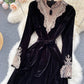 Black Velvet Lace Long Sleeve Dress Fashion Dress  10846