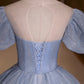 Blue shiny fashion elegant exquisite floral applique tulle lace long prom dress evening dress graduation dress 10259