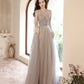 Cute tulle beads long prom dress A line evening gown  10279