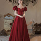 Burgundy satin long prom dress evening dress  10473
