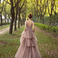Stylish tulle beads long prom dress A line evening dress  10326