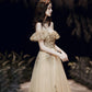 Gold sequins long prom dress A line evening dress  10484
