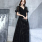 Black v neck tulle long prom dress A line evening dress  10318