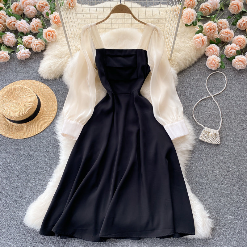 Black A Line Long Sleeve Dress Fashion Dress  10673