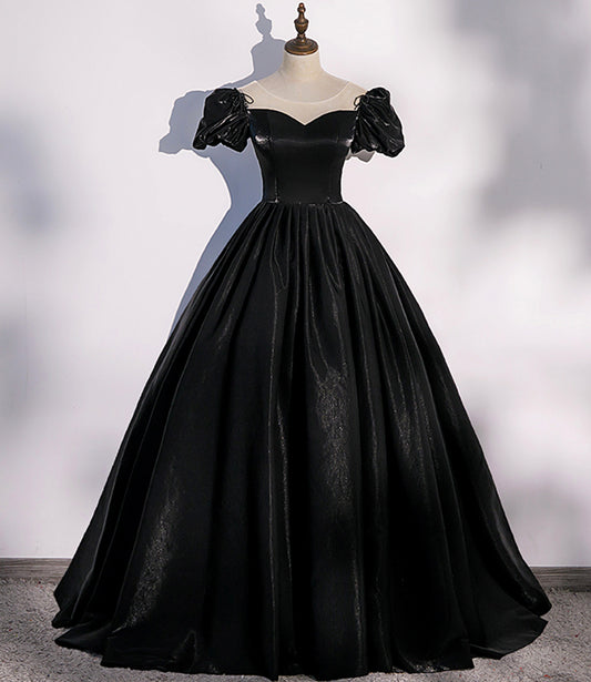 Black satin long prom dress A line evening gown  10347