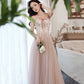 Pink tulle lace long prom dress pink evening dress  10628