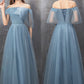 Blue tulle long A line prom dress blue evening dress  10588