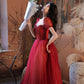 Burgundy tulle beads long prom dress evening gown  10315
