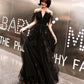 Black tulle long prom dress A line evening dress  10317