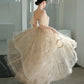 Champagne tulle lace long prom dress A line evening dress  10339