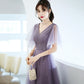 Purple tulle sequins long prom dress A line evening dress  10462