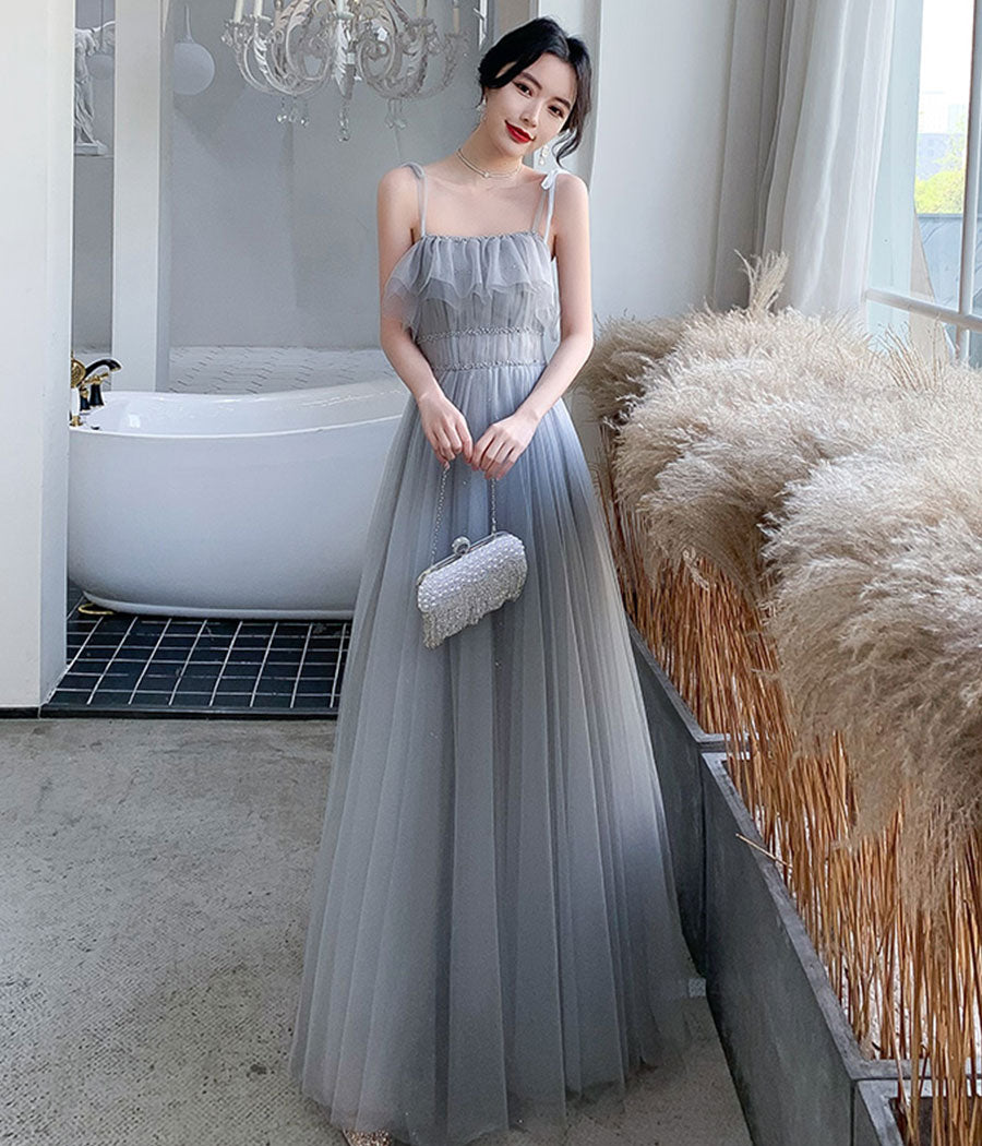 Robe de soirée longue en tulle gris à paillettes 8342