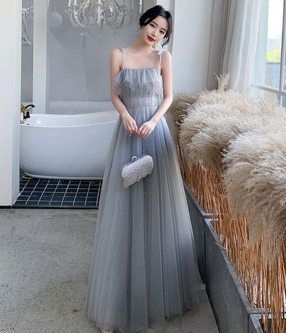 Robe de soirée longue en tulle gris à paillettes 8342