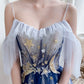 Blue tulle sequins long prom dress blue evening dress  10203