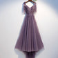 Purple tulle lace long prom dress A line evening dress  10494