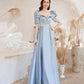 Cute satin long prom dress blue evening dress  10531