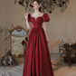 Burgundy satin long prom dress evening dress  10473