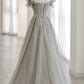Gray tulle beads long prom dress evening gown  10174