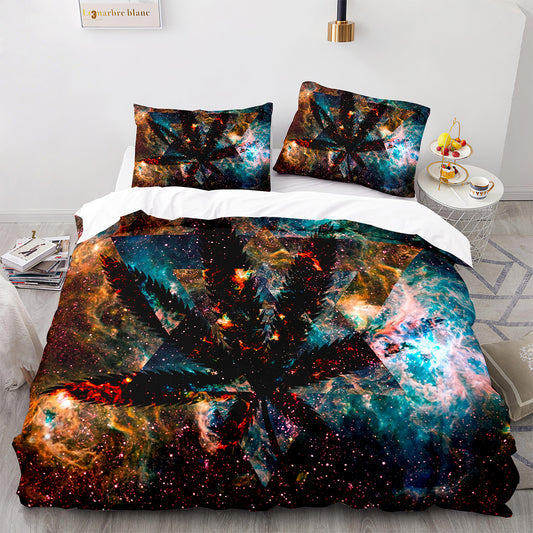 Parure de lit avec housse de couette et taies d'oreiller Motif feuille d'érable Housse de couette chic King Size pour adolescents et adultes FY3002