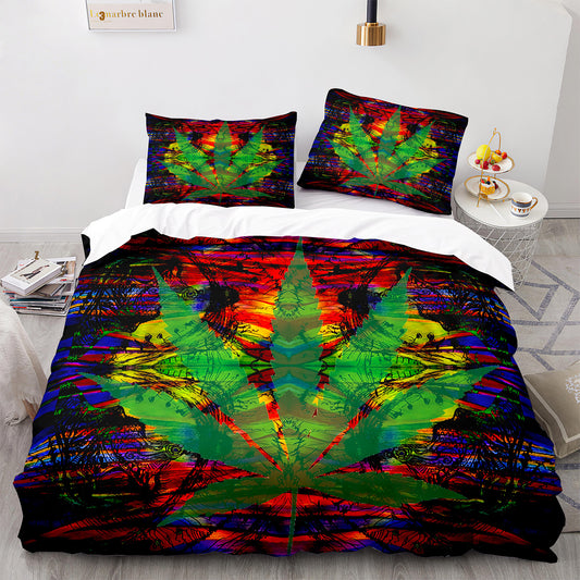 Parure de lit avec housse de couette et taies d'oreiller Motif feuille d'érable Housse de couette chic King Size pour adolescents et adultes FY3003